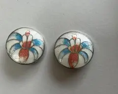 ヴィンテージ 七宝焼 エナメル 花 クリップ イヤリング