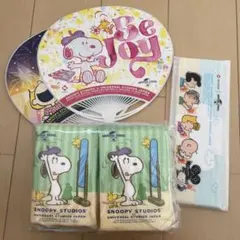 スヌーピーポケットティッシュ10個＆うちわ2点＆ペーパーストロー新品ニッセイ