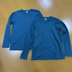Vネック長袖カットソー Lサイズ二枚セットブルーグリーン
