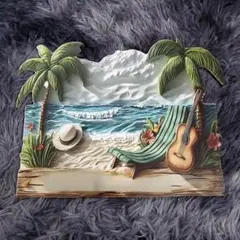 木製　アロハ　ハワイ　ビーチ お洒落　26×22センチ