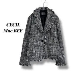 【セシルマクビー】テーラードジャケット　ツイード　フリンジ　毛　モヘヤ混　ギャル