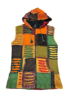【新品】パッチワーク　ベスト　コットン　Sサイズ