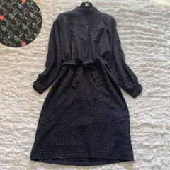 レトロヴィンテージ　ピエールカルダン　スタンドカラーワンピース　総柄 ブラック