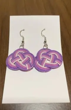 水引ピアス紫系ピンク系あわじ結び ハンドメイドアクセサリーポケットティッシュ付