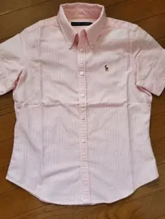 ラルフローレン　オックスフォード半袖BDシャツ　薄ピンクストライプ　身幅４５