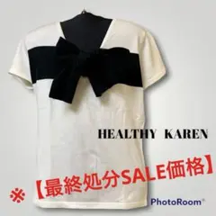 【HEALTHY KAREN】リボン結び・Vネック半袖ニットカットソー
