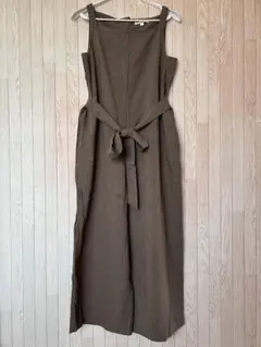 UNIQLO サロペット ストライプ柄 オリーブグリーン Lサイズのサムネイル