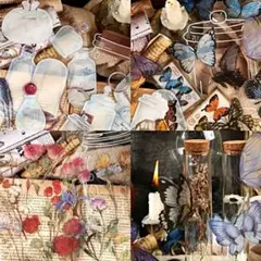 セール　PET素材「花・蝶々・香水瓶・植物」4点セット　コラージュ素材