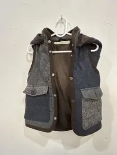 GLOBAL WORK フード付きダウンベスト S グレー系　子供服