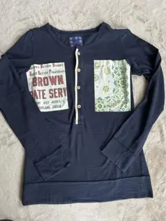 OLD BETTY ヘンリーネック 長袖Tシャツ ネイビー パッチワークデザインのサムネイル