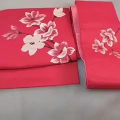 作り帯　赤地に織りの桜柄 　胴巻き150㌢弱