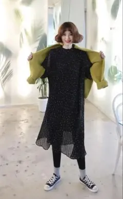 dholic ディーホリック 黒ドット柄 ワンピース