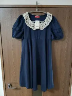 earth music&ecology ネイビー レースカラー チュニック F