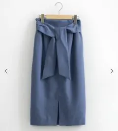 ルクールブラン　リネンライクベルテッドイージータイトスカート　スリット　青