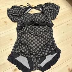 美品✨レトロ花柄パフスリーブフリルデザインワンピース水着