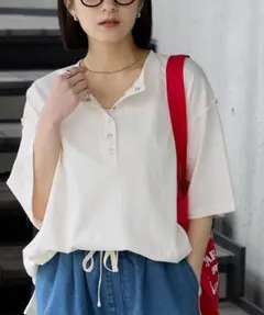 ヘンリーネック 半袖Tシャツ ホワイトのサムネイル