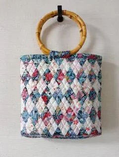 パッチワーク 花柄ダイヤモンドパターン ハンドバッグ