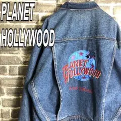 プラネットハリウッド☆デニムジャケット デカロゴ 90s ゆるだぼ古着 v85