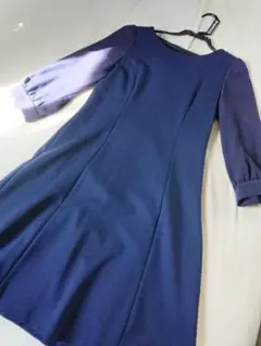 ストロベリーフィールズフレアワンピースネイビー紺ドレスキャバリボン結婚式入学式