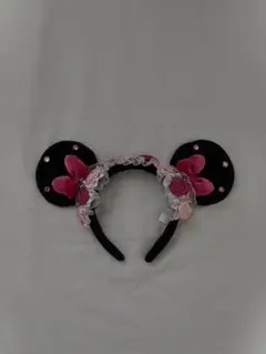 ディズニー　カチューシャ　ミニーちゃん　薔薇　レース　夏カチューシャ