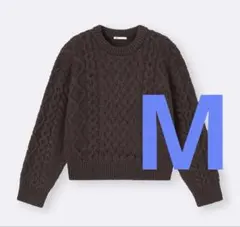 24時間以内発送 GU ケーブルクルーネックニットプルオーバー ブラウン M