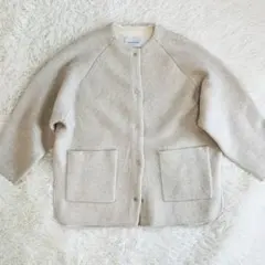 24aw アダムエロペ ダブルフェイスニットミドル丈カーディガン ベージュ
