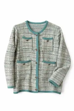 韓国購入 ツイード風 ニットカーディガン 金ボタン オーバーサイズ ノーブランド