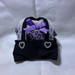 ちびぬい服　紫色ヒョウ柄黒サロペットセットNo.111-5