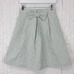 エフデ　スカート　かわいいミント系♡ 花柄模様　リボンアクセント♪ 【a41】