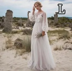 L)刺繍 花柄 レース ウェディング前撮り マタニティ ドレス チュールロング