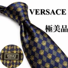 極美品Versace ネクタイ メデューサ柄 ドット柄 ブラックゴールド