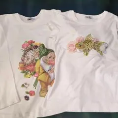モナリザ長袖Tシャツディズニー 小人と花のデザイン金魚プリント半袖セット140