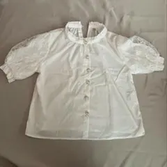 【美品！】レース半袖シャツ Lサイズ ホワイト パールボタン