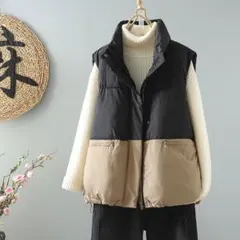 冬物新作 バイカラー カジュアル 中綿入り ベスト アウター おしゃれ度高め