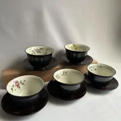 湯呑み　前畑陶器　庫山窯　黒　湯呑み5個セット