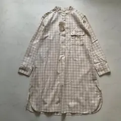 新品　無印良品　高級　ネルチェックロングシャツ　ベージュ　M