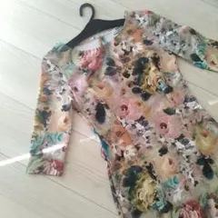 新品 インポート ワンピース　女優 ワンピ　フラワープリント 七分袖 ワンピース