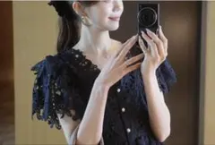 Polaura ポローラ アリュールレースラッフルブラウス ネイビー - メルカリ