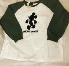 Samansa Mos2 ミッキーマウス 長袖Tシャツオフホワイト✖️モスグリーン