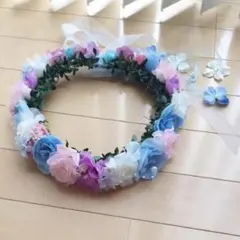花かんむり♡水色メイン♡ピンク♡紫♡白 ボリュームあり
