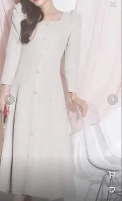 tocco パール飾り釦付きパワーショルダーラメツイードワンピース