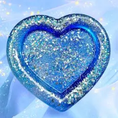 レジントレイ (ぷっくりハート ブルー マーブル)