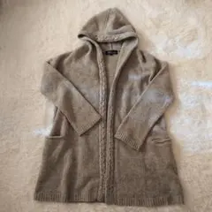 アダムエロぺ　Aライン　フード　ケーブル　カーディガン　グレー