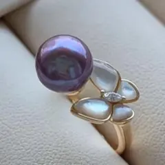 パールリング　指輪　淡水真珠　パープル　冠婚葬祭　デイリー　フリー　蝶々