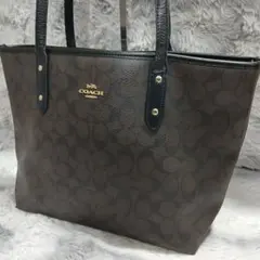 COACHトートバックレザーPVC ブラウンA4可能大容量シグネチャー