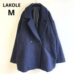 5778LAKOLE【M】チェスターコート　ダブルボタン　シャギー　ミドル丈　紺のサムネイル