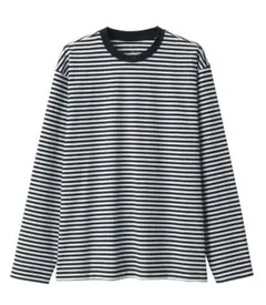 無印良品　MUJI 紳士　天竺編みクルーネック長袖Ｔシャツ（ボーダー）