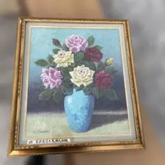 N. Miyake 花瓶のバラ 油彩画 - メルカリ