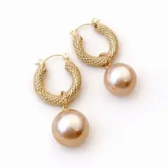 18kコーティング ゴールド フープピアス ピンクパール付き