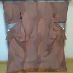 茶色ピンク系 幾何学模様 小紋着物
